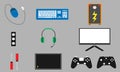 Gaming tools set icon with gray background