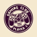 Gaming vector round badge with console gamepad