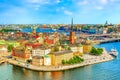 Gamla Stan, the old part of Stockholm in a sunny summer day, Sweden. Aerial view from Stockholm City hall Stadshuset Royalty Free Stock Photo