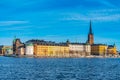 Gamla Stan old town dominated by Riddarholmskyrkan church in Stockholm, Sweden