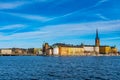 Gamla Stan old town dominated by Riddarholmskyrkan church in Stockholm, Sweden Royalty Free Stock Photo