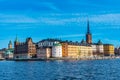 Gamla Stan old town dominated by Riddarholmskyrkan church in Stockholm, Sweden Royalty Free Stock Photo