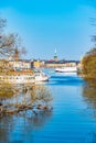 Gamla stan in Stockholm viewed through a channel between Langholmen and Sodermalm islands, Sweden Royalty Free Stock Photo