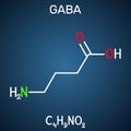Gamma-Aminobutyric acid, GABA molecule. It is a naturally occurring neurotransmitter with central nervous system inhibitory