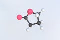 Gamma-butyrolactone molecule made with balls, isolated molecular model. 3D rendering