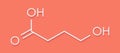 Gamma-hydroxybutyric acid GHB, oxybate, liquid ecstasy molecule. Skeletal formula.