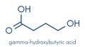 Gamma-hydroxybutyric acid GHB, oxybate, liquid ecstasy molecule. Skeletal formula.