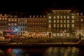 Gammel Strand buildings in the center of Copenhagen at night