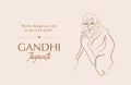 Gandhi Jayanti hand drawn linear background. Mahatma Gandhi vector line art illustration. Royalty Free Stock Photo