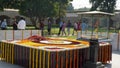 gandhi's memorial tomb stone in rajghat, delhi, india