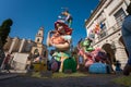 `Ninot` female figurine , large paper mache statues, holding a roe deer made for `Fallas` on the main square of Gandia, Spain