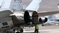 Jet engines of a modern supersonic fighter. Close-up photo