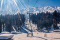 Gandola cable car in Gulmarg Kashmir India during winter season Royalty Free Stock Photo