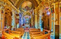 Panorama of the prayer hall of San Vigilio Church, on March 24 in Gandria, Ticino, Switzerland