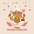 Lord Ganesh sitting on a lotus flower. Festival greeting background for Ganesh Chaturthi Royalty Free Stock Photo