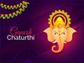 Ganesh Chaturthi festival template or flyer design with Lord Ganesha face on abstract purple background. Royalty Free Stock Photo