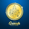 Ganesh chaturthi or Vinayaka Chaturthi Hindu festival celebrating the arrival of Ganesha to earth square banner template. Gold