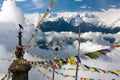 Ganesh Himal with stupa and prayer flags Royalty Free Stock Photo