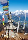 Ganesh Himal with stupa and prayer flags Royalty Free Stock Photo