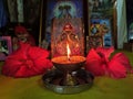 Ganesh idol with lamp, ganpati sthapana at home in lockdown