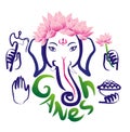 Ganesh and lotus flower. Hinduism.