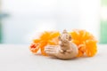 Ganesh red clay sculpture with hibiscus candle flower Royalty Free Stock Photo