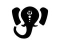 Ganesh with tilaka in shape of trident silhouette. Hindu god with the head of elephant good black son Shiva patron saint of wealth