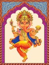 Ganesha on a background pattern ornamented arches.