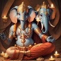 Ganesha elephant Aum Hindu Diwali India, ancient style illustration generative ai