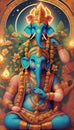 Ganesha elephant Aum Hindu Diwali India, ancient style illustration generative ai