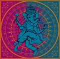 The Indian god Ganesh on mandala background