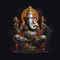 Ganesha shining realistic spiritual black background