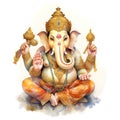 Ganesha statue on white background. Digital watercolor painting.