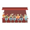 Gang Of Bikers And One Skinny Young Guy Stting At The Counter With Calm Barmen Behind , Beer Bar And Criminal Looking Royalty Free Stock Photo