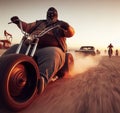 hipster vandals curvy gang wear jeans, leather, drive steampunk hotrods, customs bikes, on the road Royalty Free Stock Photo