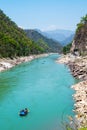 Gang river valley and rafting boat near Rishikesh Royalty Free Stock Photo