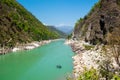 Gang river valley and rafting boat near Rishikesh Royalty Free Stock Photo