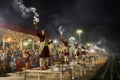 Ganga aarti being performed by Hindu priests to the chants of Vedic hymns. Crowded , biggest, most famous ghat at the banks of