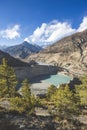 Gangapurna lake in Himalaya mountains in Nepal Royalty Free Stock Photo