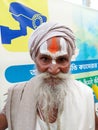 A Gangasagar yatri or sadhu baba with a holy paste on the forehead and sindur drawn in the form trishul .