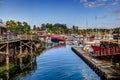 Ganges, BC - August 24, 2019: Pleasure boats in the Ganges marina on Salt Spring Island BC