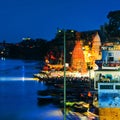 Ganges river aerial view in Varanasi, India at night Royalty Free Stock Photo