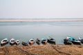 Ganges river and many boat in Varanasi, India