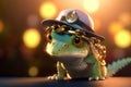 The Gangsta Chameleon: With a Cap and Gold Chains Royalty Free Stock Photo