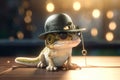 The Gangsta Chameleon: With a Cap and Gold Chains Royalty Free Stock Photo