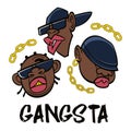 Gangsta - images of African American men. Bandits, gangsters, criminals, musicians. Sunglasses, golden chains.