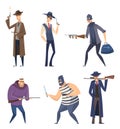 Gangster cartoon. Retro soldiers bandit masked with weapons guns threat characters vector attack persons Royalty Free Stock Photo