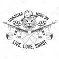 Gangster club badge design. Vector illustration. Vintage monochrome label, sticker, patch with gangster tiger