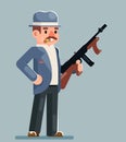 Gangster criminal submachine gun thug character icon flat design vector illustration Royalty Free Stock Photo