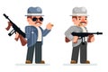 Gangster dangerous retro criminal submachine gun thug prohibition mafia character icon flat design vector illustration Royalty Free Stock Photo